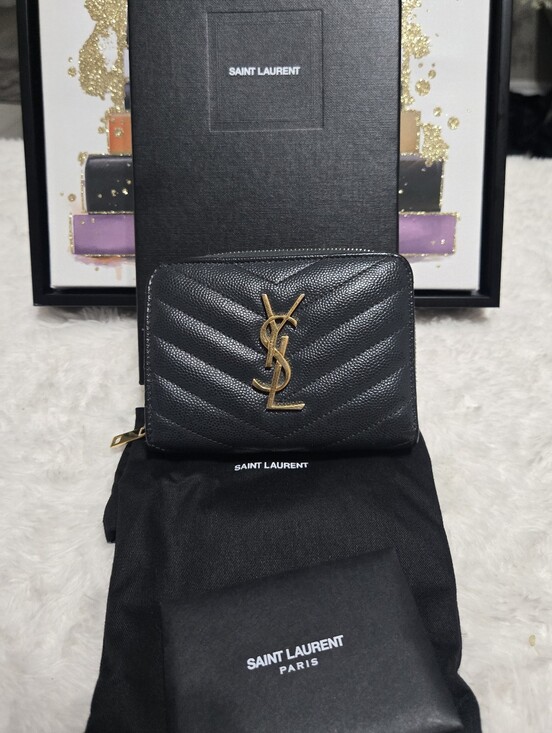 Saint Laurent Handbags - SAINT LAURENT Monogramme quilted textured-leather wallet EUC